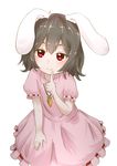  animal_ears bad_deviantart_id bad_id brown_hair bunny_ears disco_brando dress inaba_tewi jewelry looking_at_viewer pink_dress red_eyes short_hair simple_background smile solo touhou upper_body 