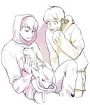  bad_id bad_twitter_id brothers cat hand_on_own_face male_focus matsuno_ichimatsu matsuno_juushimatsu multiple_boys osomatsu-kun osomatsu-san partially_colored sannandaisk shorts siblings simple_background sitting sleeves_past_wrists smile surgical_mask white_background 