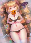  alternate_breast_size apple bangs bell_pepper between_breasts bikini blonde_hair boned_meat breasts cake candy checkered checkered_bikini cherry condom condom_wrapper curvy doughnut doyouwantto english fang food frilled_bikini frills front-tie_bikini front-tie_top fruit hair_ribbon halloween jack-o'-lantern jelly_bean large_breasts legs_together lollipop looking_at_viewer lying macaron meat navel necktie necktie_between_breasts on_back open_mouth pepper plaid red_eyes red_neckwear ribbon rumia shiny shiny_skin short_hair skindentation slice_of_cake solo strawberry swimsuit thighhighs touhou trick_or_treat tsurime underboob white_legwear 