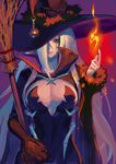  bad_id bad_pixiv_id black_nails blonde_hair breasts broom cleavage fire flame hair_between_eyes hair_over_one_eye halloween hat large_breasts lips long_hair magic nail_polish original red_eyes solo very_long_hair washi_no_tosaka witch witch_hat 