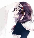  black_hair braid closed_eyes commentary_request hair_over_shoulder hand_on_another's_head kantai_collection magai_akashi messy_hair out_of_frame see-through shigure_(kantai_collection) single_braid solo_focus 