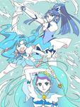  blue_eyes blue_hair blue_shorts bow_(weapon) butterfly_hair_ornament color_connection cure_aqua cure_marine cure_mermaid gloves go!_princess_precure hair_ornament heartcatch_precure! kaidou_minami kiyoy777 kurumi_erika magical_girl minazuki_karen multicolored_hair multiple_girls power_connection precure shorts shorts_under_skirt skirt trait_connection two-tone_hair water weapon wide_ponytail yes!_precure_5 yes!_precure_5_gogo! 