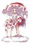  commentary_request hydnellum_peckii kim_bae-eo long_hair looking_at_viewer mushroom_girl original personification red_eyes simple_background solo white_background white_hair 