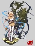  3girls absurdres axe bare_shoulders blonde_hair boots braid dark_skin dual_wielding green_eyes griffin hair_ribbon highres holding horns multiple_boys multiple_girls pixiv_fantasia realmbw ribbon shield single_braid sword thigh_boots thighhighs weapon wings zorn_dio 
