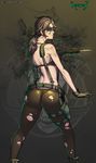  absurdres ass bikini breasts brown_hair commentary gloves highres knife kuzanagi009 metal_gear_(series) metal_gear_solid_v pantyhose ponytail quiet_(metal_gear) suspenders swimsuit torn_clothes torn_legwear 