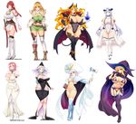  belt blonde_hair blue_eyes blue_hair breasts brown_hair bursting_breasts character_request copyright_request demon_girl demon_horns demon_tail demon_wings dress elbow_gloves gloves green_hair hammer hat horns huge_breasts jewelry knight long_hair miniskirt multiple_girls nipple_cutout nipples oohara_kyuutarou panties pink_hair pointy_ears ponytail red_eyes red_hair skirt smile socks sword tail thighhighs underwear very_long_hair weapon white_background wings witch witch_hat yellow_eyes 