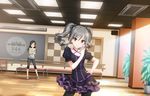  black_hair dancing drill_hair idolmaster idolmaster_cinderella_girls idolmaster_cinderella_girls_starlight_stage kanzaki_ranko long_hair multiple_girls official_art pantyhose practicing red_eyes silver_hair smile trainer_(idolmaster) twin_drills twintails veteran_trainer 