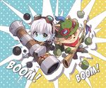  bad_id bad_pixiv_id blue_skin chibi closed_eyes goggles goggles_on_head green_eyes kim_bae-eo league_of_legends smile teemo tristana yordle 