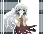  bow bowtie covered_mouth dress highres jacket kishin_sagume orange_eyes short_hair silver_hair single_wing solo touhou wings yuki_nana 