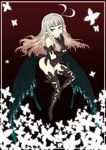  anne_(bravely_second) antenna_hair blue_eyes boots bravely_default:_flying_fairy bravely_default_(series) bravely_second:_end_layer brown_hair butterfly_wings fairy flower gloves gradient_hair grimjin high_heels highres leotard multicolored_hair petals pointy_ears silver_hair smile solo thigh_boots thighhighs wings 