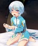  bed blush bottomless facial male_focus marimo_danshaku mikleo_(tales) open_mouth penis purple_eyes solo tales_of_(series) tales_of_zestiria tongue tongue_out 