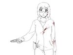  bad_id bad_pixiv_id blood blood_on_face blood_on_fingers blood_splatter chernoshka glasses glock gun handgun highres holster jacket locked_slide looking_at_viewer monochrome original pistol short_hair solo weapon 