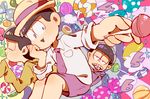  :3 amazou black_hair brothers candy dress_shirt food hat jitome lollipop male_focus matsuno_ichimatsu matsuno_juushimatsu matsuno_todomatsu multiple_boys necktie osomatsu-kun osomatsu-san porkpie_hat protected_link shirt siblings sitting sleeves_past_wrists 