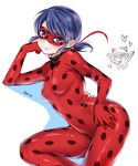  adrien_agreste bad_id bad_twitter_id blue_eyes blue_hair bodysuit chat_noir chibi chibi_inset domino_mask hair_ribbon heart ladybug_(character) long_hair marinette_dupain-cheng mask mery_(apfl0515) miraculous_ladybug polka_dot red_bodysuit ribbon twintails 