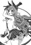  animal_ears asanagi back backless_outfit breasts bunny_ears covered_nipples erune fang ferry_(granblue_fantasy) gloves granblue_fantasy greyscale halloween hat highres long_hair looking_at_viewer looking_back monochrome open_mouth sideboob simple_background small_breasts solo top_hat whip white_background 