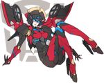  autobot ban blue_eyes breasts floating full_body glowing glowing_eyes headdress high_heels insignia mecha medium_breasts no_humans open_mouth robot solo transformers white_background windblade wings 