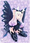  anne_(bravely_second) antenna_hair armpits arms_up blue_eyes bravely_default:_flying_fairy bravely_default_(series) bravely_second:_end_layer burakkori butterfly_wings fairy full_body gloves highres kneeling leotard long_hair md5_mismatch pointy_ears silver_hair smile solo thighhighs wings 