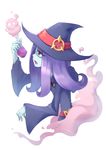  greicis hat little_witch_academia long_hair open_mouth pale_skin poison potion purple_hair red_eyes simple_background solo sucy_manbavaran white_background witch witch_hat 