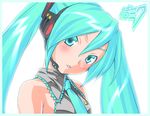  aqua_eyes aqua_hair bad_id bad_pixiv_id bare_shoulders blush flat_chest hatsune_miku head_tilt headset long_hair necktie shoumaru_(gadget_box) solo twintails upper_body vocaloid 