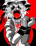  bad_id bad_pixiv_id blood blood_in_mouth cuffs hat horror_(theme) kirusu monochrome open_mouth pointy_ears remilia_scarlet sharp_teeth solo teeth tongue touhou vampire 