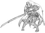  armor breasts cleavage eyepatch greyscale gypceros_(armor) katana large_breasts long_hair monochrome monster_hunter ootachi rumie solo sword very_long_hair weapon 