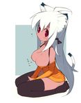  animal_ears blush breasts cat_ears cleavage duplicate jpeg_artifacts kusaka_kokage large_breasts long_hair original red_eyes solo tail thighhighs white_hair 