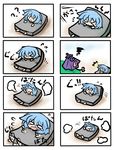  &gt;_&lt; 2girls 4koma ? @_@ blue_hair blush_stickers chibi closed_eyes comic karakasa_obake multiple_4koma multiple_girls nurikabe_(character) o_o short_hair silent_comic sweat tatara_kogasa tears tongue touhou umbrella yanagi_(nurikoboshi) 