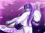  fan headphones kamui_gakupo katana long_hair looking_back male_focus nail_polish ponytail purple_hair purple_nails solo sword vocaloid weapon zugan_(berugkamp) 