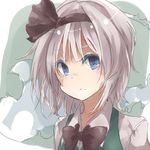  bad_id bad_pixiv_id blue_eyes bow bowtie colored_eyelashes eyelashes face hair_bow hisona_(suaritesumi) konpaku_youmu lowres short_hair silver_hair solo touhou 