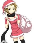  bad_id bad_pixiv_id christmas grin hat k-on! maazyu nail_polish pink_nails sack santa_costume santa_hat scarf smile solo tainaka_ritsu thighhighs 