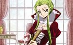  alternate_costume alternate_hairstyle blood c.c. chair code_geass green_hair highres kawaguchi_rie solo stuffed_animal stuffed_bunny stuffed_toy wallpaper yellow_eyes younger 