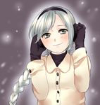  bad_id bad_pixiv_id blush braid closed_mouth coat earmuffs gloves long_hair ponytail sekka_yufu silver_eyes silver_hair smile solo upper_body utau yama_(sumikarasu) 