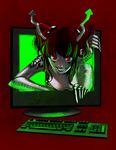  bad_id bad_pixiv_id computer demon_girl grin long_hair original red_eyes red_hair s_kengo smile solo through_screen twintails 