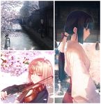  blonde_hair cherry_blossoms flower instrument japanese_clothes kimono kyoto multiple_girls original short_hair takeuchi_takashi violin 