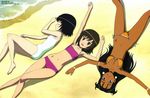  3girls beach bikini breasts cleavage dark_skin lying multiple_girls rocket_girls swimsuit water 