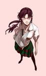  bandages bandaid evangelion:_2.0_you_can_(not)_advance from_above glasses hairband makinami_mari_illustrious neon_genesis_evangelion pantyhose plaid plaid_skirt rebuild_of_evangelion s_kengo school_uniform simple_background skirt smile solo twintails 