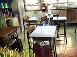  bad_id bad_pixiv_id brown_hair classroom copyright_request desk grass kotomura_nanase school_desk school_uniform solo 