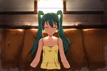  aqua_hair bad_id bad_pixiv_id bangs black_bra bra camisole cel closed_eyes couch flat_chest hatsune_miku lingerie long_hair shiika_sadamasa sitting solo twintails underwear vocaloid 