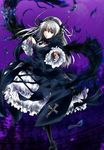  bad_id bad_pixiv_id bow doll_joints dress feathers gothic_lolita hairband itsuya lolita_fashion long_hair red_eyes ribbon rozen_maiden silver_hair solo suigintou wings 