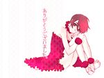  bad_id bad_pixiv_id barefoot breasts brown_hair cleavage dress feet full_body kaburaya leg_hug legs medium_breasts meiko nail_polish pink pink_eyes pink_nails short_hair simple_background sitting solo toenail_polish vocaloid 