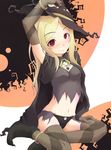  blonde_hair cape hat jewelry long_hair midriff necklace original red_eyes saji solo thighhighs witch witch_hat 