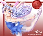  animal_ears ballerina ballet ballet_slippers blue_eyes blue_hair bunny_ears character_name copyright_name dancing dress gochuumon_wa_usagi_desu_ka? hair_ornament hairclip kafuu_chino leg_lift long_hair pantyhose smile solo standing standing_on_one_leg tail tiara x_hair_ornament yottan 