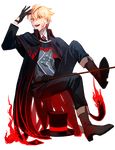  blonde_hair cape dark_persona fate/prototype fate/prototype:_fragments_of_blue_and_silver fate/stay_night fate_(series) full_body gloves highres jekyll_and_hyde_(fate) jisue10 male_focus red_eyes solo transparent_background 
