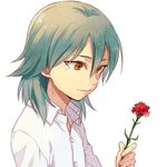  flower green_hair inazuma_eleven_(series) inazuma_eleven_go kariya_masaki long_hair lowres male_focus riho simple_background solo upper_body white_background 