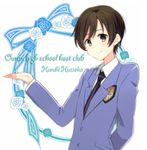  androgynous brown_eyes brown_hair character_name copyright_name fujioka_haruhi necktie ouran_high_school_host_club reverse_trap school_uniform short_hair smile solo yukichi_(eikichi) 