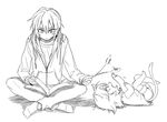  animal_ears cat_ears cat_tail cat_teaser catboy greyscale inazuma_eleven_(series) inazuma_eleven_go indian_style kariya_masaki kemonomimi_mode kirino_ranmaru long_hair lying male_focus monochrome multiple_boys on_back reading riho sitting tail white_background younger 