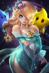  banned_artist bare_shoulders blonde_hair blue_eyes breasts chiko_(mario) crown hair_over_one_eye highres jewelry long_hair mario_(series) rosetta_(mario) sakimichan small_breasts solo super_mario_bros. super_mario_galaxy wand 
