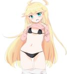  ahoge bad_anatomy bad_id bad_pixiv_id bikini bikini_under_clothes blonde_hair breasts clothes_lift fang green_eyes karatakewari leopard_(yatterman) long_hair navel open_mouth pants_down small_breasts smile solo sweater sweater_lift swimsuit swimsuit_under_clothes time_bokan_(series) yatterman yoru_no_yatterman 