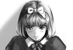  blush bow dress greyscale hair_bow looking_at_viewer monochrome original short_hair solo youkai_ankake 