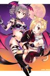  animal_print ashita_(2010) bad_id bad_twitter_id bat_print bat_wings blonde_hair breasts drill_hair full_moon hair_over_one_eye halloween highres idolmaster idolmaster_cinderella_girls kanzaki_ranko long_hair looking_at_viewer moon multiple_girls open_mouth red_eyes rosenburg_alptraum shirasaka_koume short_hair silver_hair sleeves_past_wrists small_breasts smile thighhighs twin_drills twintails wings 